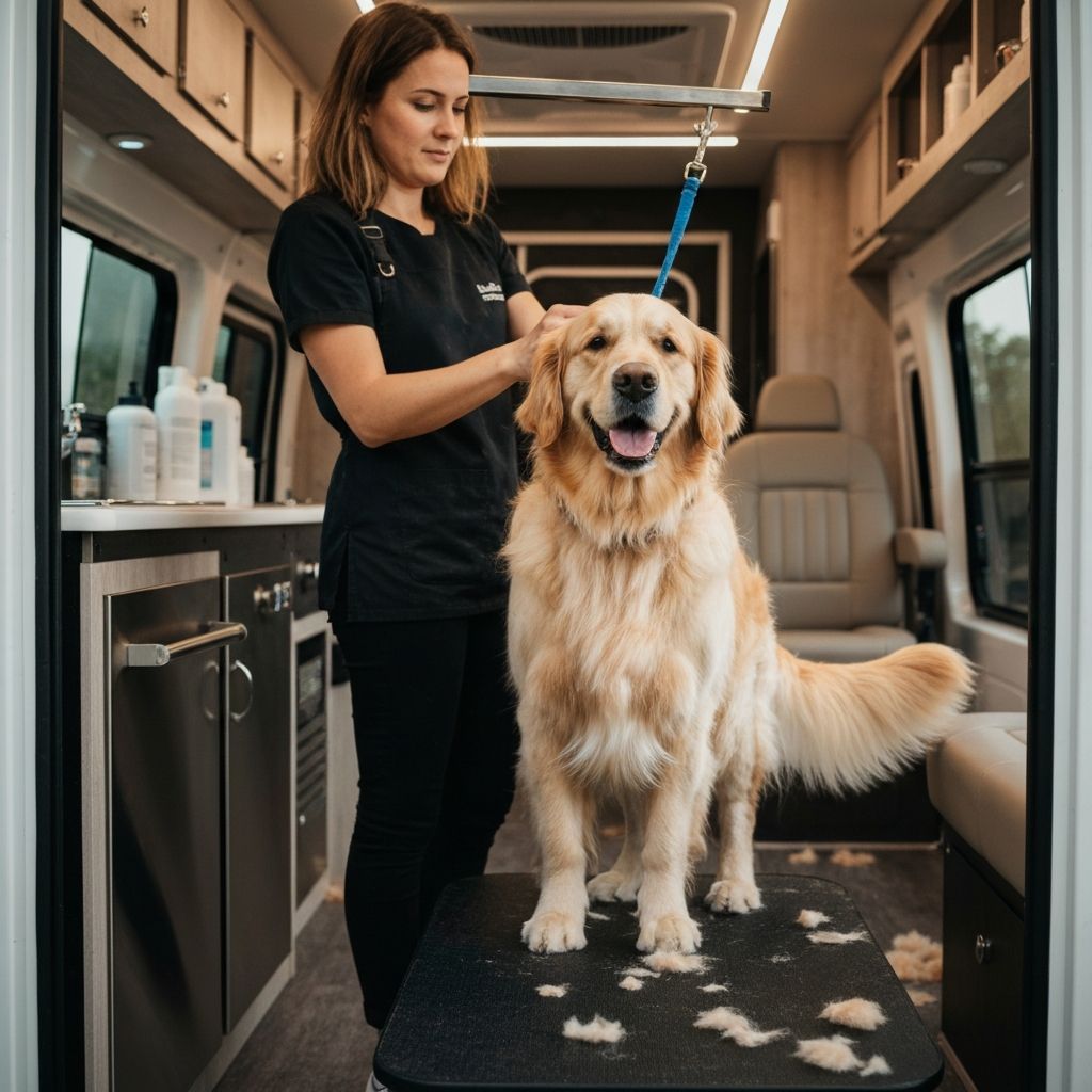Happy dog being groomed